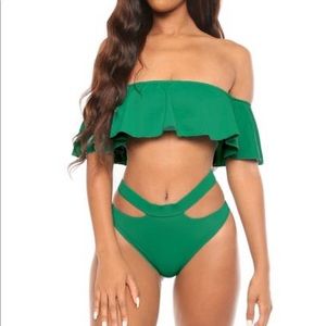 Off shoulder green swim suit